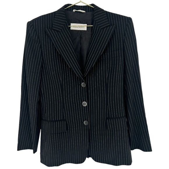MaxMara Black White Pinstripe Blazer Jacket US 4 Designer Luxury Professional